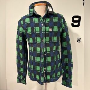 Moose Knuckles Green and Blue Plaid Women's Button Down Shirt